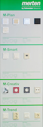 Стенд Merten. Образцы товаров M-Plan, M-Smart, M-Creativ и M-Trend.