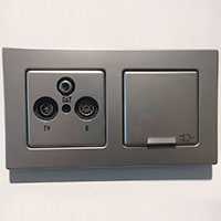 Блок: телевизионная, спутниковая, радио розетка и розетка с крышкой, Gira E22, Цвет: Сталь