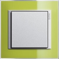 Gira Event Clear. Цвет рамки: Зеленый; Цвет вставки и клавиши: Алюминий