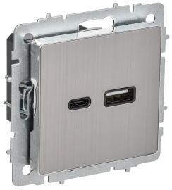 Быстрая зарядка USB А+C, 18 Вт BRITE, USB type-C 5V, USB type-A 5V, двойная, цвет - никель