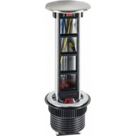 Телеблок на 4 механизма с выключателем нагрузки 
для столов и мебели,  4 поста,  8 модулей,   цвет - сталь,  металл,  IP 54,  70334 LUK,  70334,  Экопласт
 - PULSAL.RU