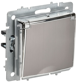 Розетка
BRITE,  со шторками,  с крышкой,  с заземлением,  одинарная,  винтовые клеммы,   цвет - никель,  металл,  IP 44,  BR-R16-16-44-M-K23,  IEK
 - PULSAL.RU