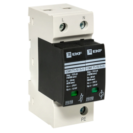 Устройство защиты от импульсных перенапряжений Т1+Т2 PROxima, 1+N полюс, Класс 1,  Класс 2, 20 кА, 100 кА, OV12-11-505, EKF - PULSAL.RU