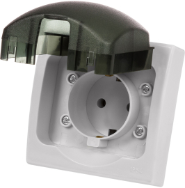 Розетка 
Вуокса,  с крышкой,  с заземлением,  одинарная,  винтовые клеммы,   цвет - серый,  пластмасса,  IP 54,  SQ1803-0108,  TDM
 - PULSAL.RU