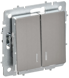 Выключатель BRITE, двухклавишный, с подсветкой, цвет - никель