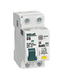 Автомат дифференциального тока ДИФ-103, 1+N полюс, 6А, C, 6 кА,  тип - AC, 30 мА, 16309DEK, Dekraft - PULSAL.RU