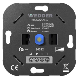 Диммер универсальный для LED 5-300 Вт
R1,  R2,  R3,  поворотно-нажимной,  с возможностью управления с 2-х мест,  лампы накаливания и галогенные 220В (R),  лампы с электронным (емкостным) трансформ.(C),  диммируемые лампы LED 220В (LEDi тип L),  диммируемые лампы LED 220В (LEDi тип C),  84012-F,  Wedder
 - PULSAL.RU