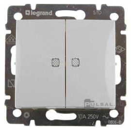 Переключатель
Valena,  двухклавишный,  с подсветкой,   цвет - алюминий,  пластмасса,  770212,  7 702 12,  Legrand
 - PULSAL.RU