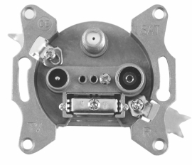 Розетка оконечная TV-FM-SAT
Универсальные устройства и механизмы,  телевизионная (TV),  спутниковая (SAT),  радио (R),  тройная,  пластмасса,  DTRS2E,  Donel
 - PULSAL.RU