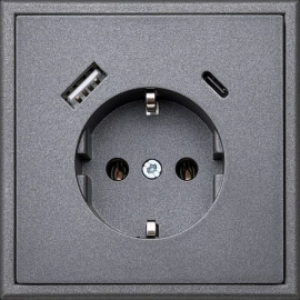 Розетка USB A+C, 3.4А с электрической розеткой
Modern,  USB type-C 5V,  USB type-A 5V,  двойная,   цвет - антрацит,  пластмасса,  IUK-3-01.M/BM,  LIREGUS
 - PULSAL.RU