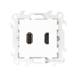 Розетка HDMI+USB
Simon 24 Harmonie,  USB данные,  одинарная,   цвет - белый глянец,  пластмасса,  2411095-030,  Simon
 - PULSAL.RU