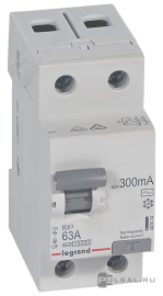 Выключатель дифференциального тока (УЗО) RX³, 2 полюса, 63А,  тип - AC, 300 мА402034, Legrand - PULSAL.RU