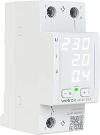 Многофункциональное реле напряжения с контролем тока 1P+N Relay welrok, 1НО, 63А, 220В AC, VIP-63, Welrok - PULSAL.RU