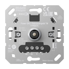 Электронный потенциометр DALI с блоком питания шины, TW (tunable white - с регулировкой цвет.темп.)
A VIVA,  A creation,  A 550,  A flow,  AS 500,  CD 500,  LS 990,  LS plus,  LS 990 Les Couleurs Le Corbusier,  LS ZERO,  LS-design,  SL 500,  ECO profi и ECO profi Standart,  ECO profi design (ECO Profi Deco),  поворотно-нажимной,  с возможностью управления с 2-х мест,  протокол DALI,  1741DSTE,  1741 DSTE,  JUNG
 - PULSAL.RU