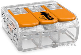 Клемма с рычагами компактная для медных проводников 0,2-4 мм2 на 3 проводника
WAGO,   серия - 221
- PULSAL.RU