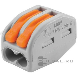 Клемма с рычагами для медных проводников 0,08-4 мм2 на 2 проводника
WAGO,   серия - 222
- PULSAL.RU