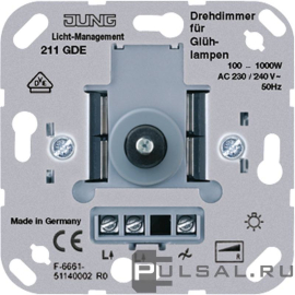 Механизм светорегулятора (диммера) 100-1000 Вт
A VIVA,  A creation,  A flow,  A 550,  AS 500,  CD 500,  CD plus,  LS 990,  LS plus,  LS 990 Les Couleurs Le Corbusier,  LS ZERO,  LS-design,  SL 500,  ECO profi и ECO profi Standart,  ECO profi design (ECO Profi Deco),  поворотно-нажимной,  с возможностью управления с 2-х мест,  лампы накаливания и галогенные 220В (R),  211GDE,  211 GDE,  JUNG
 - PULSAL.RU