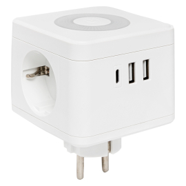 Тройник "Куб" - 2 розетки, 2хUSB-А + USB Type C (с ночником),   длинна провода - без проводам.,  USB зарядка,   цвет -  белый,  UBA-CUB-T2-TC,  EKF - PULSAL.RU Тройник "Куб" - 2 розетки, 2хUSB-А + USB Type C (с ночником),   длинна провода - без проводам.,  USB зарядка,   цвет -  белый,  UBA-CUB-T2-TC,  EKF - PULSAL.RU