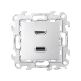 Розетка HDMI+USB
Simon 24 Harmonie,  USB данные,  одинарная,   цвет - алюминий,  пластмасса,  2411095-033,  Simon
 - PULSAL.RU