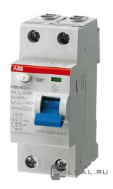 Выключатель дифференциального тока 2-модульный F202 AC-25/0,03 F200, 2 полюса, 25А,  тип - AC, 30 мАF202 AC-25/0,03, ABB - PULSAL.RU