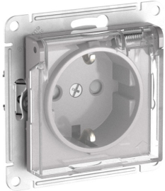 Розетка AQUA (безвинтовые клеммы)
Atlas Design,  со шторками,  с заземлением,  одинарная,  безвинтовые клеммы,   цвет - алюминий,  пластмасса,  IP 44,  ATN440346S,  Schneider Electric
 - PULSAL.RU